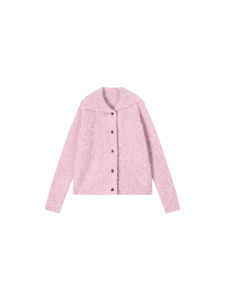 THROUS | Áo Cardigan Len Nút Hồng Cổ Lớn