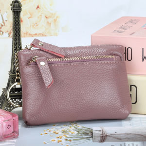 Mini Leather Clutch Coin Purse Short Style Ultra-Thin Simple Design Womens Wallet Key Holder Coin Purse Top Layer Cowhide