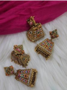 Haseenas Temple Gopuram Enamel Work Jhumka