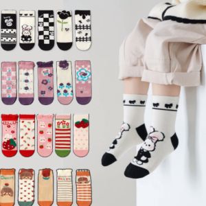 Kids 5 Pairs Cotton Socks Soft Breathable Princess Lace Socks Cute Design for Kids Boys and Girls 1-12 Years Old