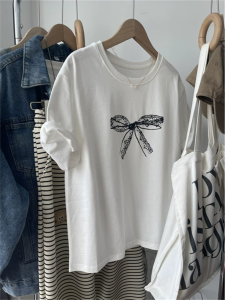 Áo Thun Tay Ngắn Cổ Tròn in Họa Tiết Bướm Ren Thời Trang Mùa Hè Cho Nữ Dáng Rộng Phong Cách Hàn Quốc Thường Ngày