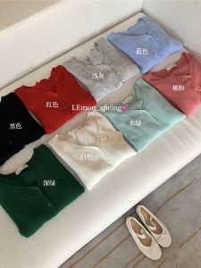 Lemon Autumn Sweet And Salty Candy Colored Soft V-Neck Knitted Loose Korean Style Open Cardigan Outerwear Womens Fashion