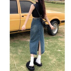 กระโปรงยีนส์ทรงเอเอวสูง ทรงเข้ารูป สไตล์วินเทจ สำหรับผู้หญิง กระโปรงทรงเอเข้ารูปเข้ารูป แฟชั่นฤดูใบไม้ผลิ 2025