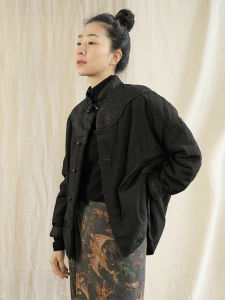 Original Design Cloud Shoulder Cotton Jacket Womens Fashion Retro Style Long Sleeve Coat with Pocket Chinese Traditional Clothing