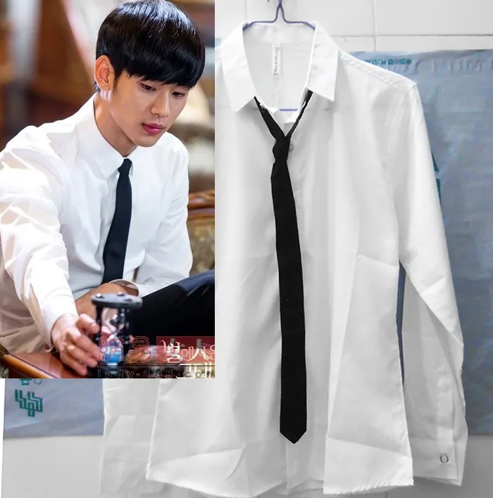Spring Suit Base Tie Shirt Mens K-style Silm White Collar Long