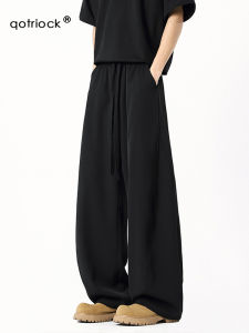 American Style Ice Silk Knife Edge Casual Sweatpants Men Women Autumn Solid Color Cleanfit Drapey Loose Leg Sport Trousers