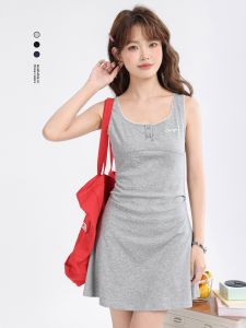 XinmonLee Sweet Youth Slimming Summer French Style Embroidered Lace Collar Patchwork Halter Dress A-Line Skirt One Piece