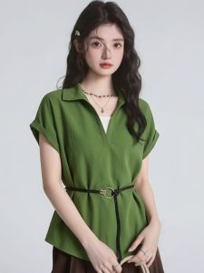 AIYITI | Pleated Fitted Womens Short Sleeve Blouse XXL
