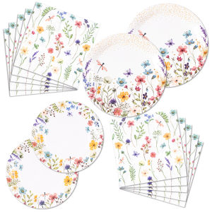 Wildflower Party Supplies Paper Plates and Napkins Disposable Flower Pattern Floral Baby Shower Birthday Tableware Decorations