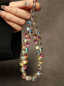 Handmade Crystal Phone Strap Short Handheld Chain Keychain Luxury Colorful Beads Handheld Phone Chain Clip-On Phone Case Keychain Pendant