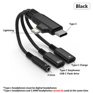 USB C and Lightning to 3.5mm Jack Aux Audio Headphone Adapter with Type C Earphone and ChargingFor iPhone 17 16 15 14 13 Series