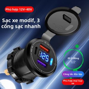 Huayu | Sạc Xe Máy & Ô Tô Chống Nước Hỗ Trợ Sạc Nhanh USB PD Có Màn Hình Hiển Thị Số 100W