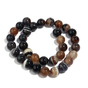 1 Strand 4-16mm Natural Stone Onyx Beads Dark Brown Stripes Loose Spaced Agate Round Beads For DIY Bracelet Necklace Accessories