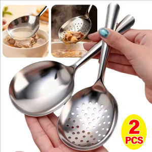 YESPERY 2Pcs Big Head Stainless Steel Round Spoon Large Size Dining Spoon Rice Serving Spoon Slotted Spoons Kitchen Utensils