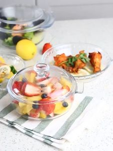 AKIRO HOME 1.5L Heat-Resistant Square Tempered Glass Pot Food Serving Tempered Glass Casserole Microwave Oven Safe Transparent Salad Bowl wt Lid Periuk Kaca 玻璃锅碗