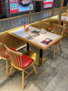 Commercial Solid Wood Chinese Style Tea Restaurant Sofa Seat Combination Dining Table And Chairs for Hot Pot Restaurant