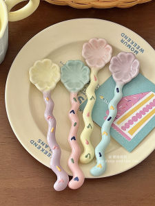 Cute Ceramic Coffee Spoon Stirring Spoon High Aesthetic Value Dessert Spoon Macaron Colored Korean Style Ins Girl Heart