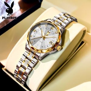 PLAYBOY watch for women original waterproof fashion elegant diamond dial stainless steel strap calendar luminous women watch