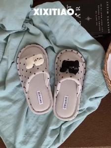 XIXITIAO | Comfortable Breathable Sweaty Absorbing Cat Pattern Womens Linen Slipper