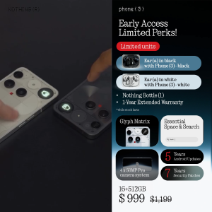 [NEW] Nothing Phone (3) | Interactive Glyph Matrix | AI-powered: Enhanced Essential Space | Four 50MP Camera | Snapdragon 8s Gen 4