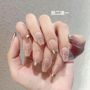 Pink Butterfly Wearable Nails Almond Shape Waterdrop Design False Nails Finished Product Nail Art Tools for Any Skin Type