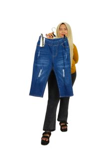 Celana Jeans 7/8 Wanita Sobek Wishker Size Jumbo