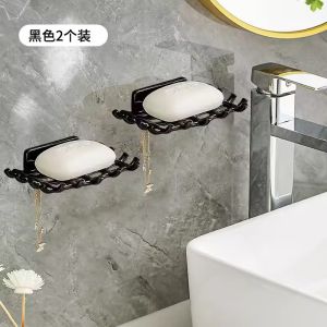 Premium Bathroom Wall-Mounted Soap Dish Draining Storage Rack No-Punching Required Luxury Soap Holder Nordic Style Grid Soap Box