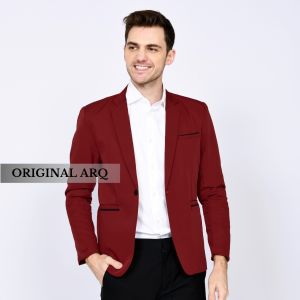 Blazer Maroon Pria Anti Kusut Premium Casual Kekinian Modern Terlaris Bisa COD Bayar Ditempat