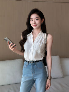 QIANMANZI | Áo Sơ Mi Không Tay Có Cổ Phong Cách Pháp Mới Mùa Hè Ôm Sát Thời Trang và Đa Dụng