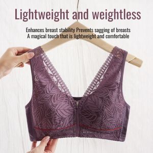 Large comfortable lace vest type front zipper bra