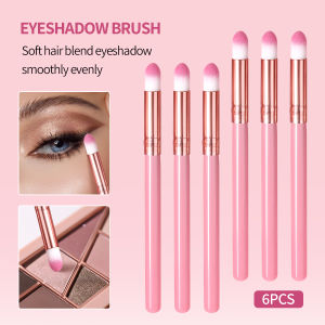 6pc Pink Wooden Handle Bullet-Shaped Concealer Brush for Facial Acne Marks Concealment and Contouring - Detailed Makeup Brush