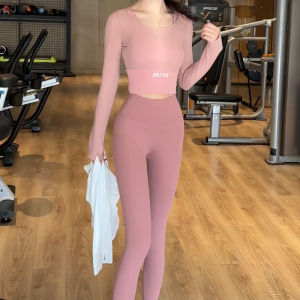 ชุดโยคะสีชมพูสำหรับผู้หญิง ชุดออกกำลังกายฤดูร้อนและฤดูใบไม้ร่วง ชุดโยคะสองชิ้น ผ้าฝ้ายระบายอากาศได้ดี คุณภาพเยี่ยม ชุดโยคะแบบสวมหัว