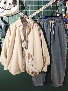 Elegant Long Sleeve Mens Shirt Embroidered Fashionable Trendy Outerwear Spring Autumn Seasonal Comfortable Loose Fit Style