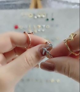 Kemstone Zircon Airplane Rings Womens Silver Rose Gold Plated Adjustable Ring Jewelry