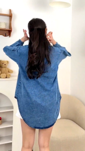 Kemeja jeans wanita terbaru oversize model bordil