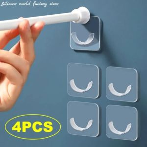 4Pcs Strong Curtain Rod Bracket Holder Hook for Wall Adhesive Bathroom Shower Rod Tension Retainer Closet No Drilling Sticker