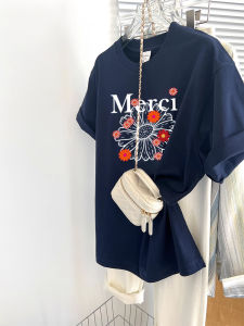 Colorful White-Birightening Blue Daisies Print Womens Loose Straight Shoulder Short Sleeve T-Shirt