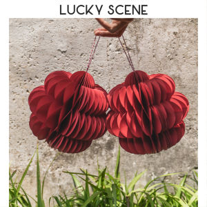 Lucky Scene Honeycomb Ball Decoration Four Leaf Clover Red Paper Lantern Wedding Celebration Shop Window Decor Couple Room