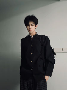 Mens High School Style Jacket Blood-Themed Handsome Autumn Winter Stand Collar Coat Loose Fit Anti-Wrinkle Polyester Fiber