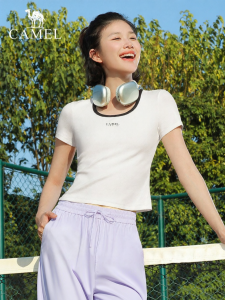 CAMEL | Round Neck Short Sleeve Stretch Breathable Cotton T-Shirt