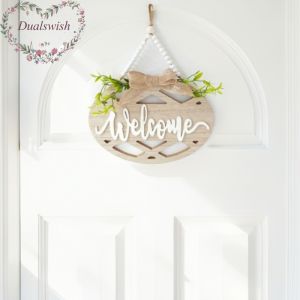 Circular Wooden Welcome Sign Home Wedding Party Door Wall Poster Hanging Decoration Welcome Sign Decoration