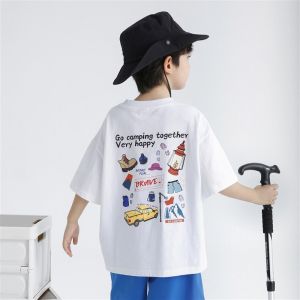 Boys Short Sleeve T-Shirt Pure Cotton Summer Casual Wear Breathable Comfortable Printed round Neck Top for Children Teens