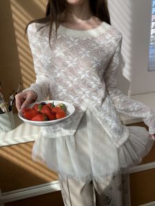 เสื้อยืดผู้หญิงสไตล์เกาหลี แขนยาว ลายดอกไม้ นุ่มสบาย ผ้าโพลีเอสเตอร์ คอตตอน ไนลอน ยืดหยุ่นได้ดี เสื้อเชิ้ตผู้หญิง