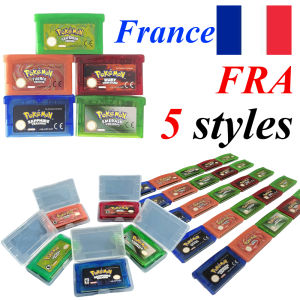 Bandai | Pokemon 5 styles French GBA Game Cartridge Version E Meraude Rubis Saphir Green and Red Leaf Flame for Boy Advance GBA SP NDS