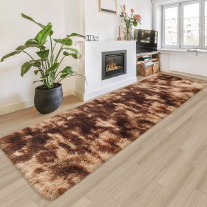 VIKAMA Tie Dye Shaggy Runner Rug Durable Easy Care Soft Floor Mat For Hallway Living Room Bedside Home Decor