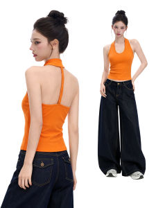 Tangerine Neck-Hanging Backless Bra Padded Sleeveless Top Summer Wear