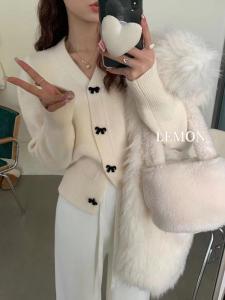 Áo Len Cardigan Dệt Kim Cổ Chữ V Ngọt Ngào Cho Nữ Mùa Thu Đông Mới Về Dáng Rộng Đa Năng Có Nơ Thắt Lưng Áo Khoác Ngoài