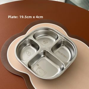 304 Stainless Steel Childrens Dinner Plate Adult Student Home Use Compartmented Lunch Box with Lid Office Worker Cafeteria Meal Plate