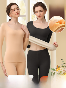 Seamless Thermal Underwear Womens Winter Fleece-lined Thickened Bottoming Shirt Self-Heating New Inner Wear Autumn Suit
