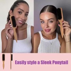 4PCS Slick Back Hair Brush Set Bristle Teasing Brush for Smoothing Flyaways Frizz Edge Control Brush Rat Tail Comb for Women Men